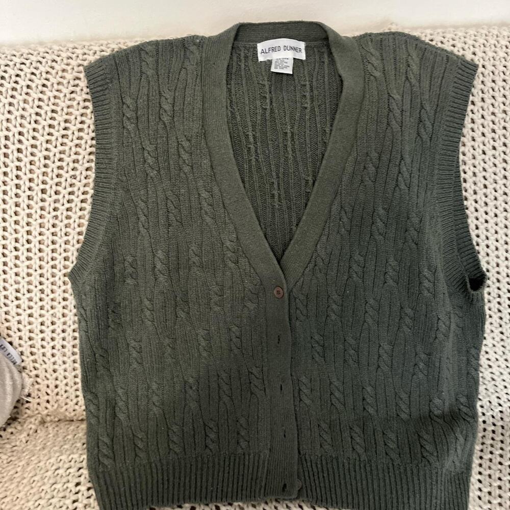 Alfred Dunner Vintage Plus Size Wool Cable Knit Cardigan Vest